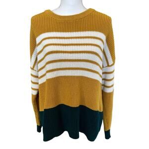 Christopher & Banks Sweater Women's Size XL Mustard White Blue Stripe